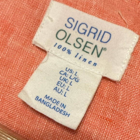 Sigrid Olsen 100% Linen Shirt Women L Button Up Peach Long Sleeve Minimalist - Picture 4 of 6